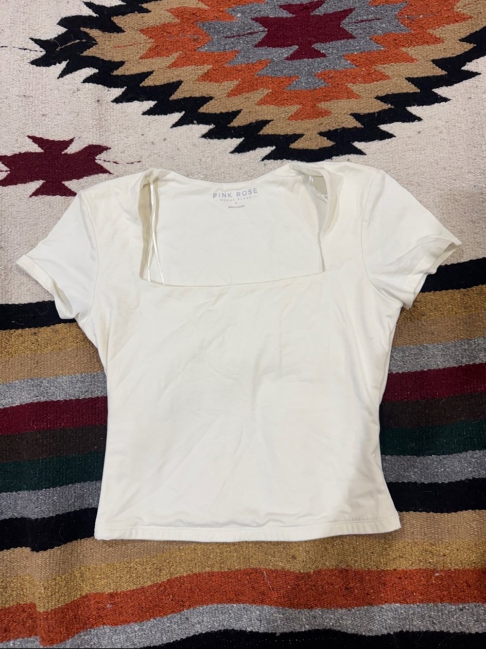 Pink Rose Cream Square Neck Short Sleeve Tee